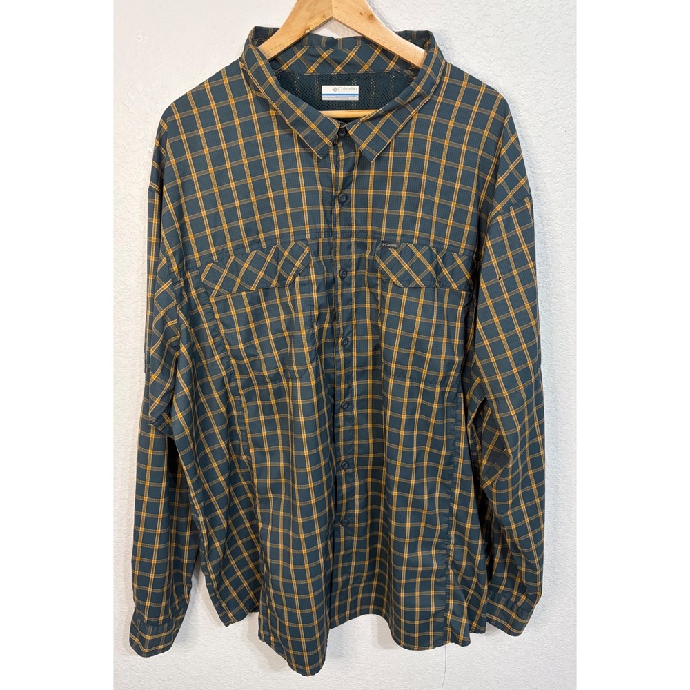 Columbia Mens 3X Omni-Shade Plaid Fishing Shirt Long Sleeve Teal Orange AS1282
